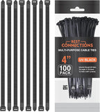 BEST CONNECTIONS Black Cable Ties – 1,000 Pack Cable Zip Ties 4 Inch - Strong Nylon Wire Ties with 18 Lbs Tensile Strength – Cable Management Ties for Outdoor & Indoor