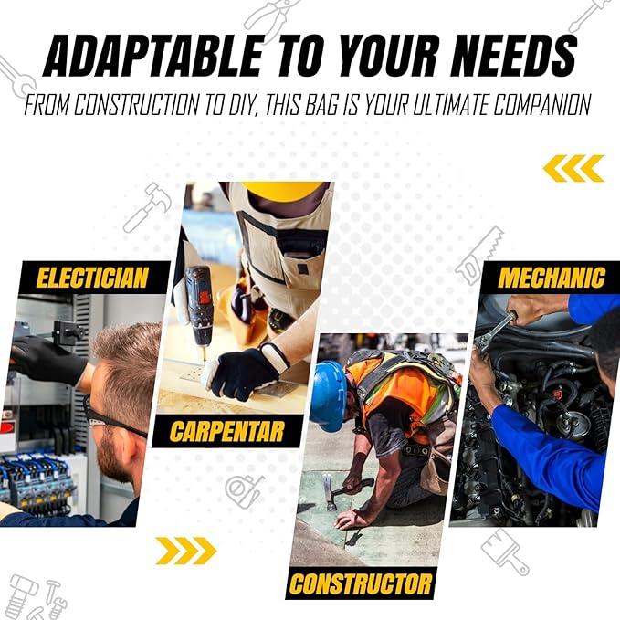 Pro-015 Leather Tool Pouch for Construction,Heavy Duty Hammer Holder,Buckle,3 Pocket Large with Belt, 12 Small Pocket, Tool Organizer