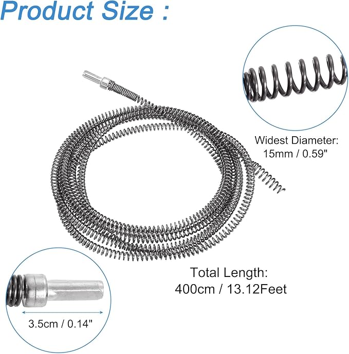 uxcell 13.12Ft Drain Auger Cable, Pipe Cleaning Spring Clog Remover, Flexible Plumbing Snake Pipe Drain Cleaner for Kitchen, Shower Sink