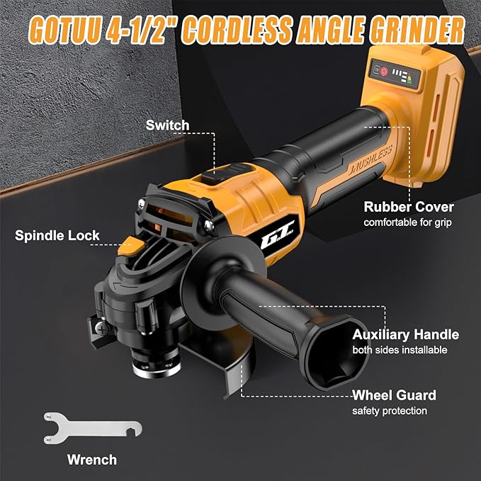 Cordless Angle Grinder Compatible with DEWALT 20V MAX Battery, 4-1/2 Inch Power Grinder Tool, 9500RPM Electric Angle Grinder with Handle, TOOL ONLY