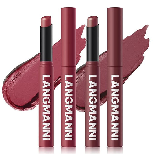 Jolilab 2 Pcs Velvet Matte Lipstick Nude Matte Soft Dark Color Stick Waterproof Long-Lasting Non-Stick Cup High Pigmented Lip Stick Lip Balm Beauty Cosmetics Gift for Girls（11#+12#
