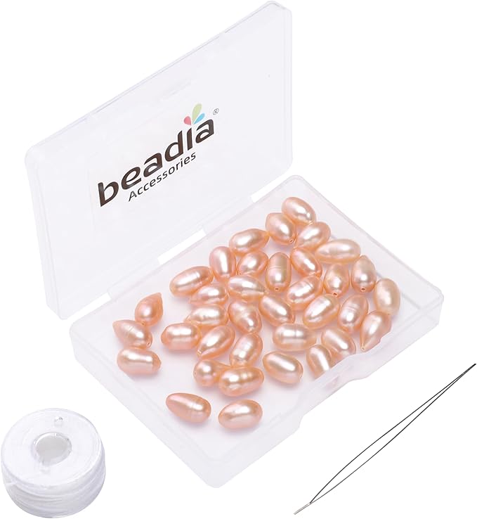 Natural Pearl Beads Rice 6-7mm Pink Freshwater Cultured Loose Gemstone Beads for DIY Jewelry Making 13.8''/Strand HQ