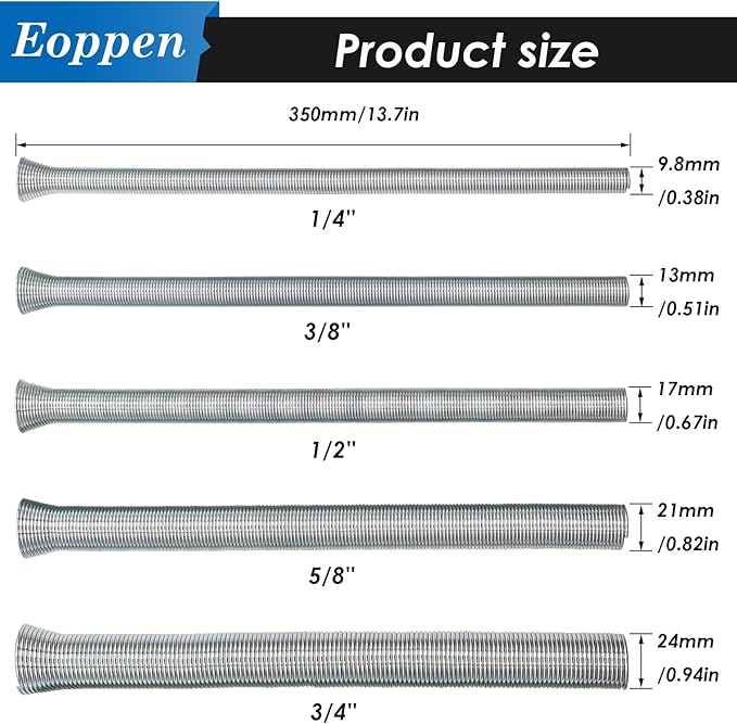 Spring Tubing Benders Kit 1/4, 3/8, 1/2, 5/8 and 3/4 Inch 5 in 1 Tube Bender Set for Copper, Brass, Aluminum and Thin Steel Tube