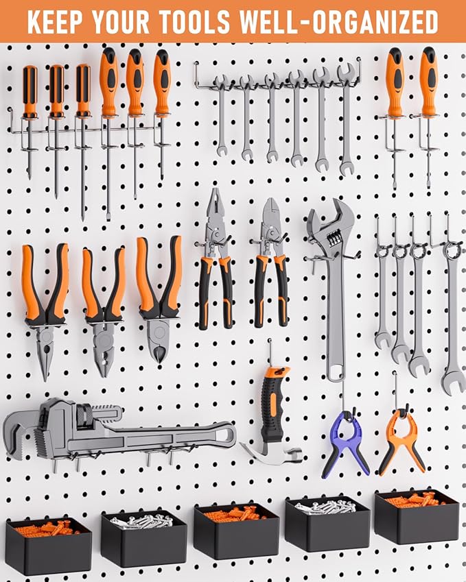 INCLY 278PCS Pegboard Accessories Organizer Kit, Peg Board Hooks Assortment with Bins for Organizing Various Tools, Fit 1/8 or 1/4 inch Pegboard for Hanging Storage, Garage Wall Attachments