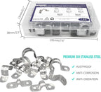 142 Pcs Pipe Strap Clamp Assortment Kit, 304 Stainless Steel 2 Holes Rigid Pipe Strap U Braket Tube Pipe Strap Clamp