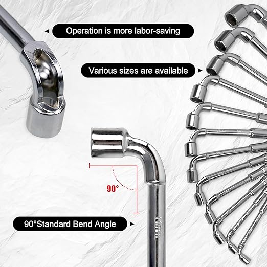 CNQLIS 12 Pcs L-Type Pipe Perforation Elbow Wrench Set, L Shaped Hex Socket Wrench Set, 6-20mm, Chrome Alloy Steel, 6 Point,Metric