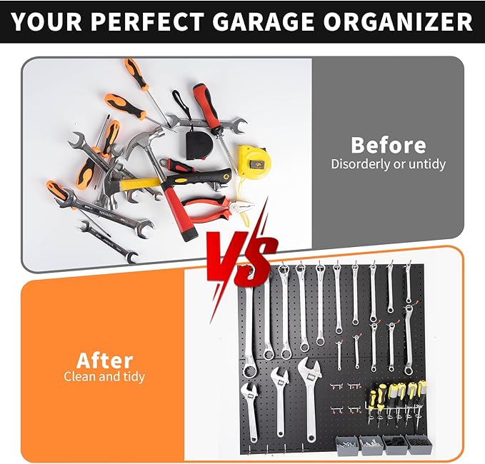 Peg Board, Metal Pegboard Wall Organizer Control, Black Pegboard for Walls Peg Board Tool Organization, Steel Pegboard Tool Board for Garage Wall Mount 2 Pcs 32x16 Inch, Metal Pegboard Panels