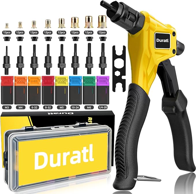 Rivet Nut Tool Kit, 8-Inch Hand Rivnut Tool for Tight Spaces, Nutsert Tool Kit with 96pcs Rivnuts, 8 Metric & SAE Mandrels (M3-M6, 6-32, 8-32, 10-24, 1/4-20), Durable Carrying Case Included
