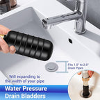 Drain Cleaning Bladder- Fits 1" to 2" Pipes, 3/4" Hose Thread Valve,Ideal for Sinks, Showers, Tubs & Sewer Lines, Rubber, Easy Daily Use, Cold Water Only (L:4" to 6")