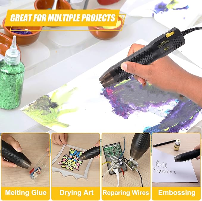 Mini Heat Gun with 6.56FT Long Cable, CUBEWAY 350W Dual-Temp 392~662°F Heat Shrink Gun with Reflector Nozzle and Shrinking Tubes for Wire Connectors, Small Hot Air Gun for Embossing Crafts