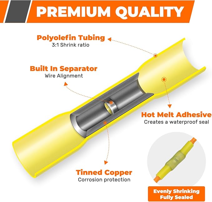 Crimping Tool For Heat Shrink Connectors, 220PCS AWG 26-10 Waterproof Automotive Marine Grade Heat Shrink Butt Connectors and Wire Stripper