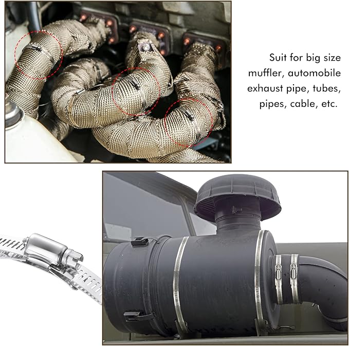 Ripeng Hoses Clamps Worm Duct Clamps Stainless Steel, Large Adjustable Pipe Hose Worm Drive fastener Device for Intercooler Pipe Plumbing Tube and Fuel Line(200 FT,42 Pcs)