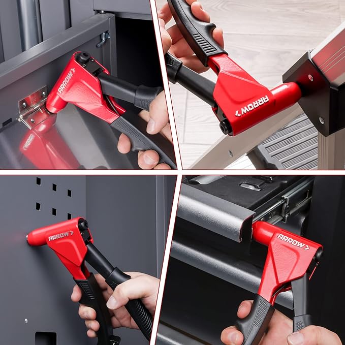 Arrow 3-in-1 Rivet Gun, One-Handed Headless Pop Rivet Gun Kit with 150Pcs Rivets, Professional Manual Heavy Duty Rivet Gun Kit Without Head Change, for Metal, Wood and Plastic