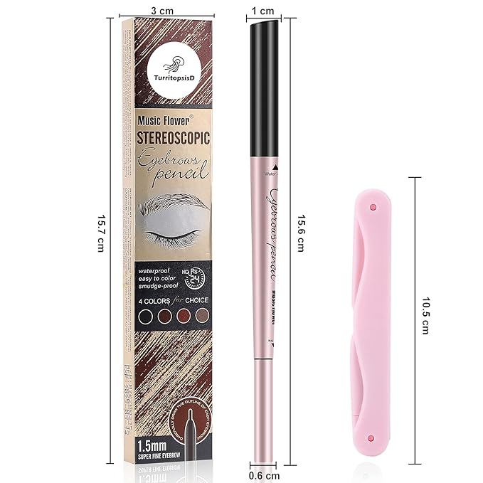 1-Pack Eyebrow Pencil, Brow Pen Dual-ends Thick & Fine Tip Retractable Waterproof Long-lasting Natural Eye Brows Makeup with Eyebrow Trimmer (Dark Brown)