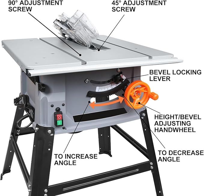 Generic Table Saw 10 Inch, 5500 RPM 15A Powerful Table Saw with Protective Cover, 254 x 15.8 x 24T Blade, 0-45°Cutting Range for Metal, Woodworking, Plastic