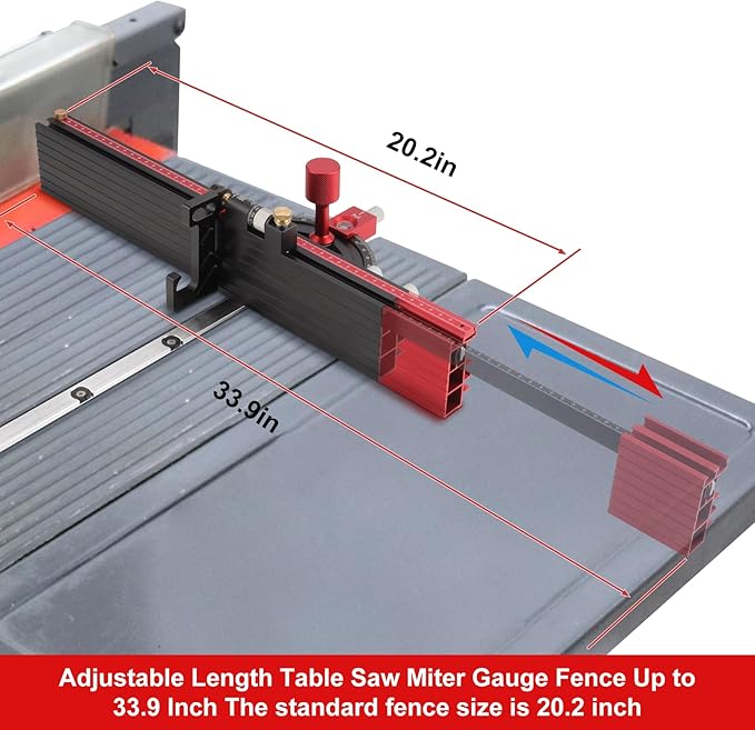 Table Saw Miter Gauge, Precision Miter Gauge with Fine Adjustable Limiter Flip Stop/Angle Stops/Extendable Fence, Fit Standard Slot 3/4" x 3/8", Aluminum Alloy Table Saw Miter Gauge Fence