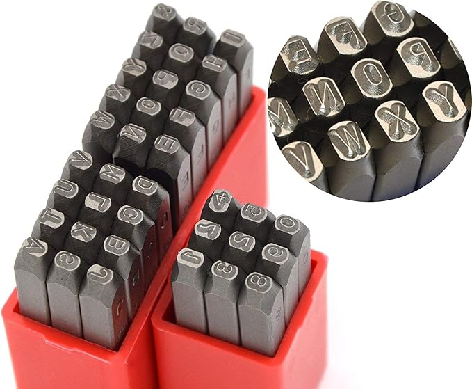 27pcs Heavy Duty Steel Stamp Uppercase Letters 3/32 2.5mm Hand Stamping Character Mark Code Alphabet Punch Kit for Bracelet Ring Jewelry Sheet Metal Plate Making Mold Die