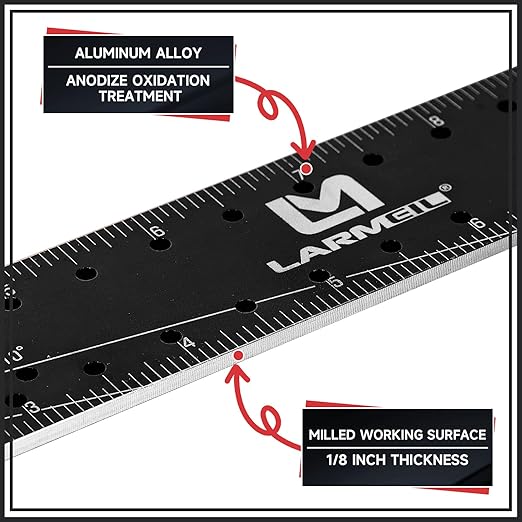 12 Inch Framing Square Carpenter Square, Tri Square Tool, Try Square for Woodworking, T Square Ruler, L Square Ruler, Right Angle Ruler，Framing Tools, Anodized Ruler Body, Black & Black