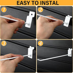 Moxweyeni 100 Pack Slatwall Hooks Slatwall Accessories Slat Wall Hanging Pegboard Hangers Slat Board Display Hooks for Retail Garage Organization Gridwall, White(9.8 Inch)