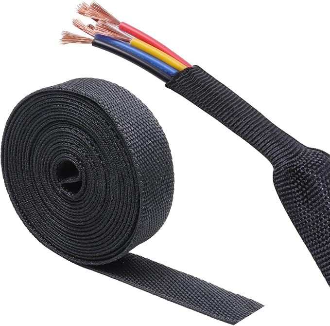 2 in 1 Heat Shrink Braided Sleeving 1/2 inch Cloth Wiring Harness Loom Abrasion Resistant Sleeve for Protection Cable/Sheath (12mm ID-29ft)