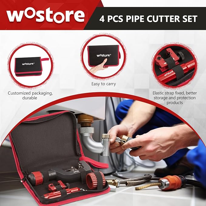 Wostore Tube Cutter Set Heavy Duty Pipe Cutter 3/16-2 Inch (5-50mm) O.D.tubing, Mini Tube Cutter 1/8 to 7/8 Inch (3-22mm), Deburring Tool For Copper, Aluminum, PVC Pipes