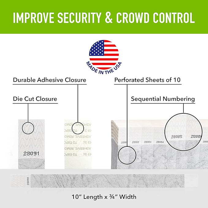 1,000 WristCo Tyvek Metallic Silver Wristbands for Events – Tamper-Proof Design Prevents Reuse – Premium-Grade Bracelets for Hospital & Medical ID, Party, Concert Entry, VIP Identification