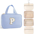 TOPEAST Hanging Toiletry Bag for Women - Travel Toiletry Bag Makeup Bag, Portable Toiletries Cosmetic Bag, Airplane Travel Essentials - Letter P, Blue