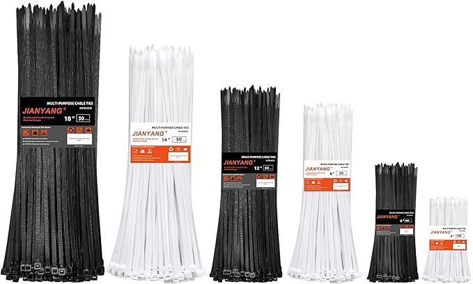 Zip Ties Assorted Size,4+6+8+12+14+18 Inch Double Sided Toothed,100 LBS Tensile Strength Heavy Duty Cable Wire Ties With Self-Locking Adjustable Durable Nylon Tie Wraps for Indoor Outdoor（400 Pack）