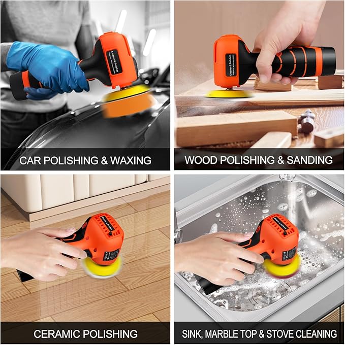 Cordless Sander, 3" Palm Sander with 2Pcs 16.8V 3.0Ah Batteries, 3500RPM Mini Polisher, 30 Accessories Sander Tool for Sanding/Polishing/Waxing/Cleaning