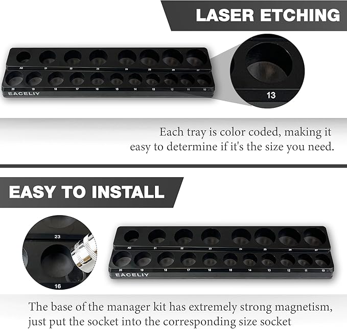 3Pcs 1/2", 1/4" and 3/8" Magnetic Socket Organizer Set,Metric Socket Holder Kit, Socket Trays，holds 75 Deep and Shallow 3/8" Sockets(sockets not included)