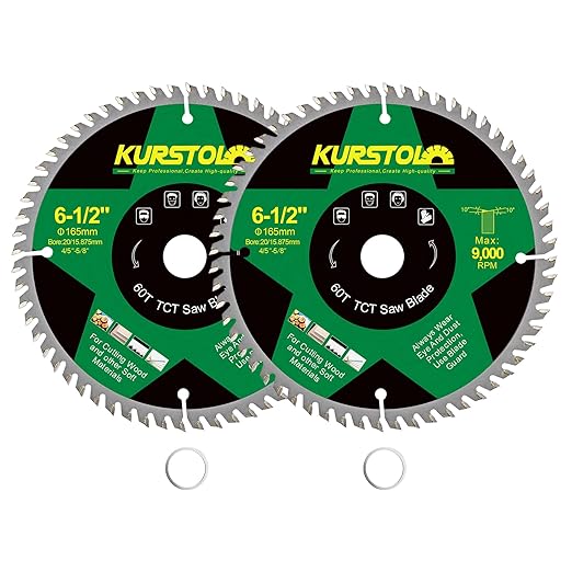 Circular Saw Blade 6-1/2 Inch - 60T ABT Wood Cutting Saw Blade with 4/5” Arbor for Wood, Plastic, Plywood, Particle Boards, Multilayer Boards(2 Pack)