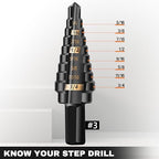 KSEIBI #3 HSS Step Drill Bit Set 1/4-3/4" with 3/8 Shank - Black Oxide Finish for Metal, Wood, Plastic Drilling - Durable, Precision Multi-Sized Bits with 3-Flat Shank 575045