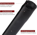 Black Braided Cable Management Sleeves Wire Loom Tubing Cord Protector Self-Wrapping (3/8"-12Feet)