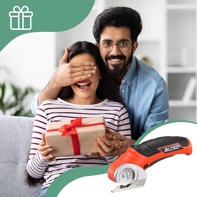 VLOXO Electric Scissors, Cordless Cardboard Cutter Power Box Cutter with Safety Lock, Multi-Cutting Tools for Cardboard, Rechargeable Mini Scissors for Plastic Leather Canvas with Storage Box Orange