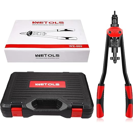 WETOLS 16" Rivet Nut Tool, Professional Rivet Nut Tool Kit with 11 Metric & Inch Mandrels M3 M4 M5 M6 M8 M10 M12, 10-24, 1/4-20, 5/16-18, 3/8-16, 110pcs Rivnuts and Blow Carry Case - WE-889