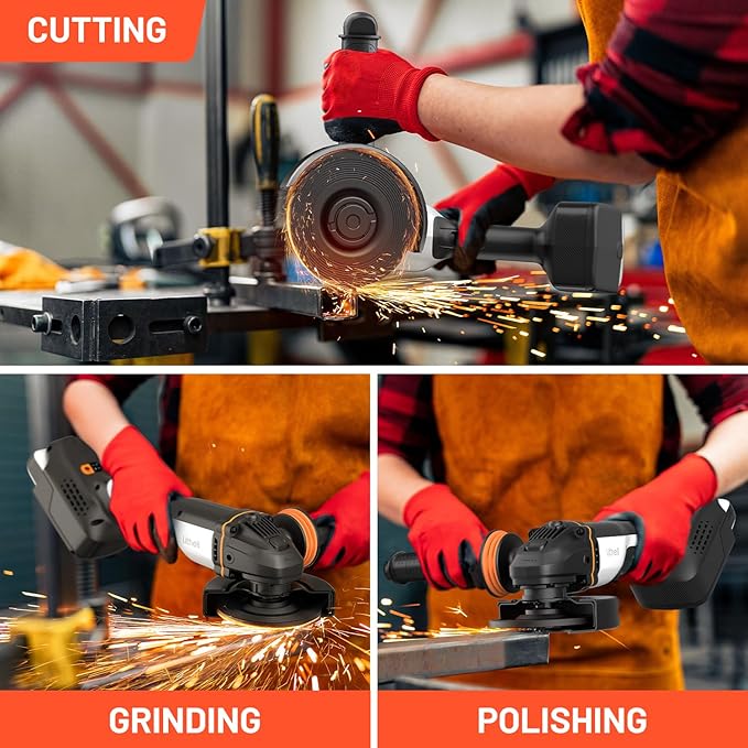 Litheli 20V Brushless Cordless Angle Grinder, 4.9-Inch Variable Speed Grinder with Battery & Charging Cord, Max 8500 RPM, for Metal, Wood, Tile (Adapter Not Included)