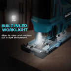 Cordless Jigsaw with LED Work Light, 0°- 45° Bevel Cuts, 3 Orbital Settings for Straight/Curve/Bevel/Circle Cutting (Compatible with Makita 18V Battery)