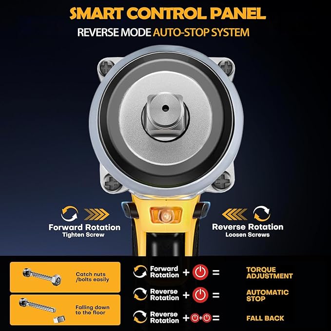 1/2 inch Cordless Impact Wrench,650Ft-lbs (800N.m) Brushless Power Impact Driver,3000RPM High Torque Impact Gun,2x 4.0 Battery, 5 Sockets,8 Drill,6 Screws for Home Car Tires Truck Mower