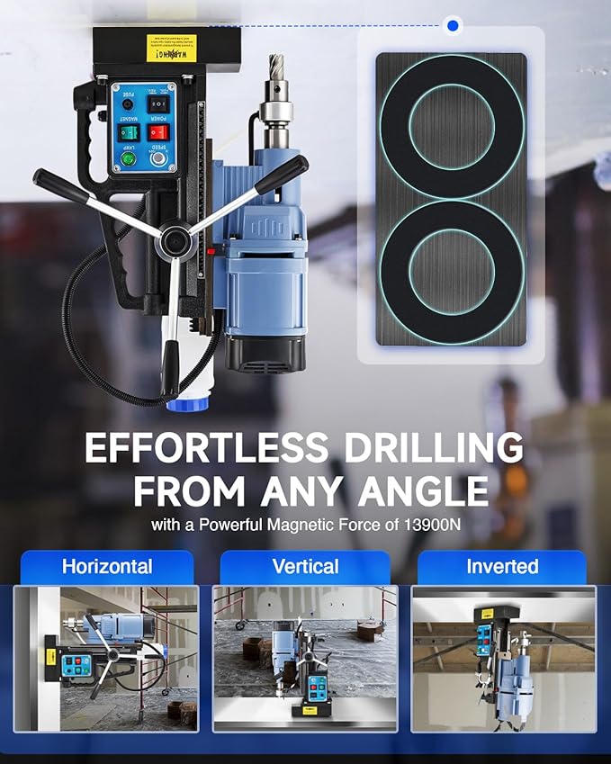 ZELCAN Magnetic Drill Press with 6 Drill Bits, 1550W Mag Drill Press with 2" Dia. 3125 lbf/13900N Mag Force, 650 rpm Power Magnetic Drill with Stepless Speed & Reversible Direction for Metal Surface
