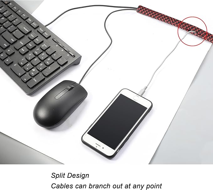 CrocSee 25ft - 1/2 inch Braided Cable Management Sleeve Cord Protector - Self-Wrapping Split Wire Loom for TV/Computer/Home Theater/Engine Bay - Black/Red