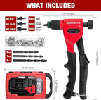 Arrow Rivet Nut Tool, 8" Rivet Nut Gun Kit Designed for Tight Space, Rivet Nut Setter with 3 Pcs Mandrels (8-32, 10-24, 1/4-20), 75 Pcs Rivnuts and 3 Pcs Drills, Sturdy Case Packed