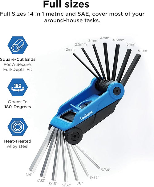14PCS Folding Allen Wrenches Sets(Metric and SAE), Metric Allen Key Set 2mm- 6mm, SAE Hex Key Set 5/64”- 1/4", Folding Hex Keys for Home Repair and Bikes（EDC）