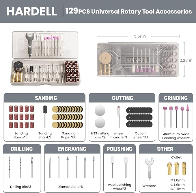 HARDELL Mini Cordless Rotary Tool 4V, 5-Speed Rotary Tool Kit with 129 Accessories, Polishing Kit for Engraving, Sanding, Drilling, Resin Molding, Small Wood Carving Tool or DIY Crafts