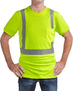 High Visibility Shirts Quick Dry Safety T Shirts with Reflective Strips and Pocket Short Sleeve Mesh Hi Vis Construction Work Class 2 Shirt for Men/Women Lime,XL