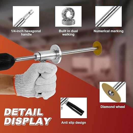 Inside Pipe Cutter with 11 Pcs Diamond Cutting Wheel 7 Inches Adjustable Cutting Depth PVC Pipe Cutter Tool with 1/4 Hex Shank Fit for 1-1/2 Inch to 8 Inch for Glass Marble Jade Wood