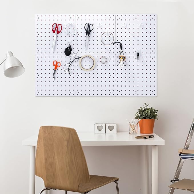 84 Pcs White Pegboard Hooks Plastic Straight Hook Fits 1/4" Pegboards Accessories Multiple Size Peg Board Hooks for Craft Storage Tool Room Kitchen Garage Organizer Tools Display