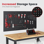 48 Inch Work Table for Garage Adjustable Height Rubber Wood Tabletop Workbench with Storage Work Bench Table with Power Outlets Pegboard Pad for Woodworking Shop Home Office