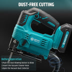 Cordless Jigsaw for Makita 18V, Brushless, 1000-2900SPM, 4-Position Orbital, 65mm Wood/Metal/PVC Cutting, Vacuum, LED Light, T-Shank Blade, with Battery & Charger, 0°-45°Bevel Cuts