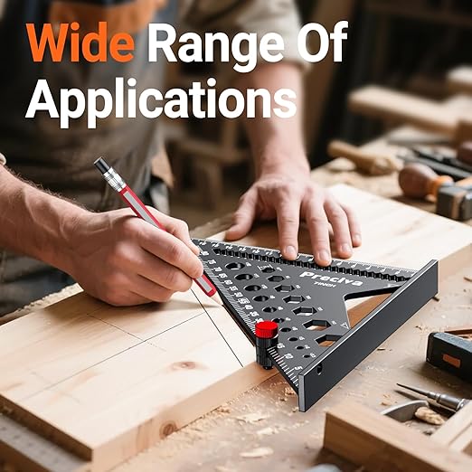 Preciva Carpenter Square 7 inch, 1/16" Precision Rafter Square Aluminum Alloy with Limiter and Pencil, Multi-Purpose Carpenter Tool Measuring Layout Tool for Woodworking and Carpentry