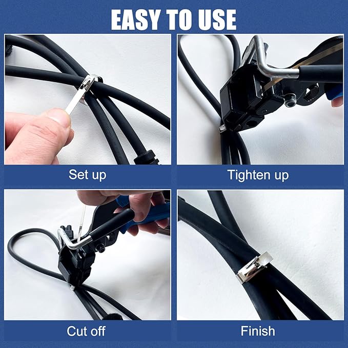 Metal Zip Ties Tool Gun - Trivd Frol One Hand Operation Metal Cable Tie Gun for Fastening Cutting Stainless Steel Zip Ties, Comes With 100pcs Self-Locking Metal Zip Ties Heavy Duty Outdoor, Scissors